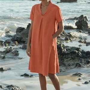 Poetry Midi Linen Dress with Pockets Size 16